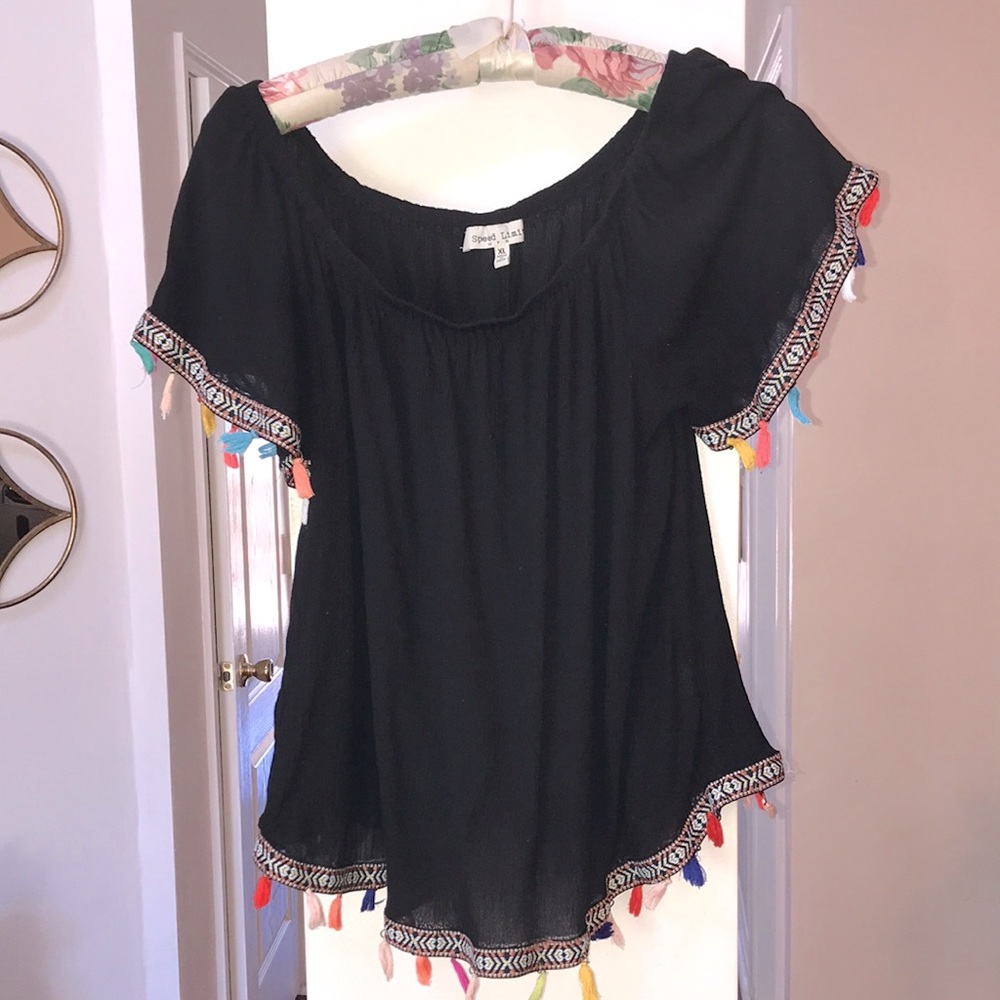 Black top with colorful Tassels size L